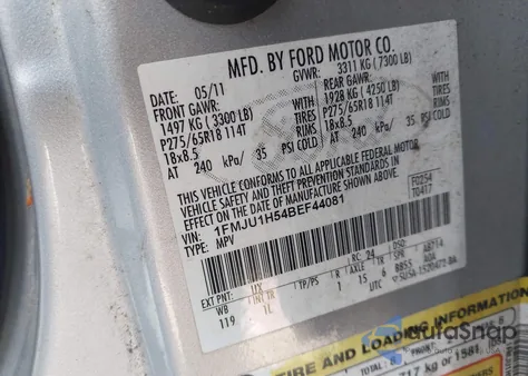 2011 Ford Expedition Xlt from USA, damaged, VIN 1FMJU1H54BEF44081